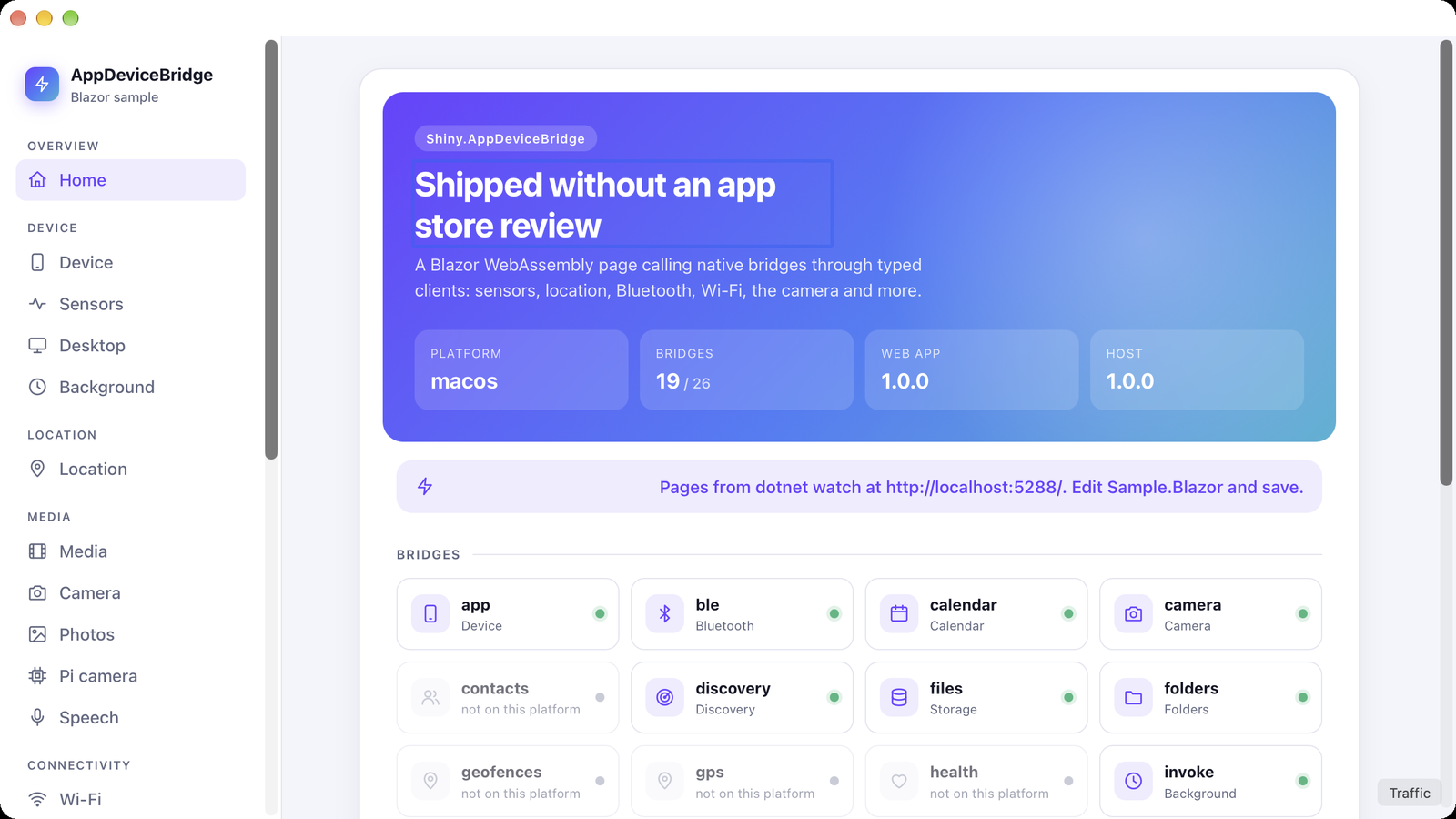 After a save: the same app, with the heading changed to 'Shipped without an app store review'