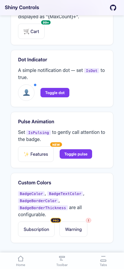 Dot, pulse and custom colours on Blazor