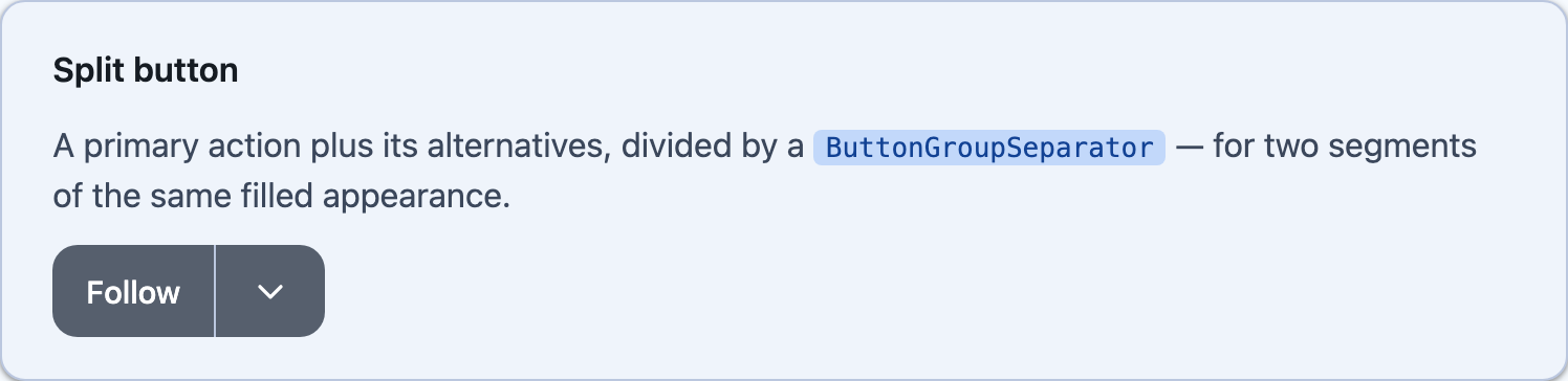 A split button with a separator between the action and its menu on Blazor