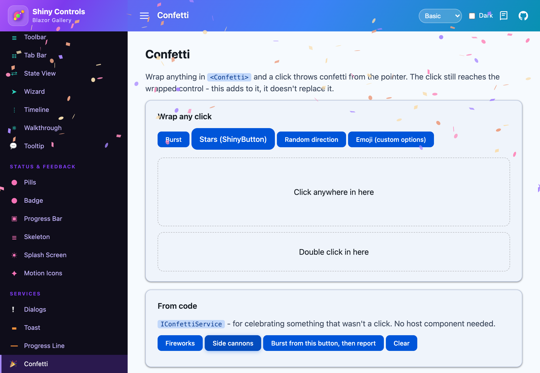 The Side cannons preset streaming in from both edges of the page