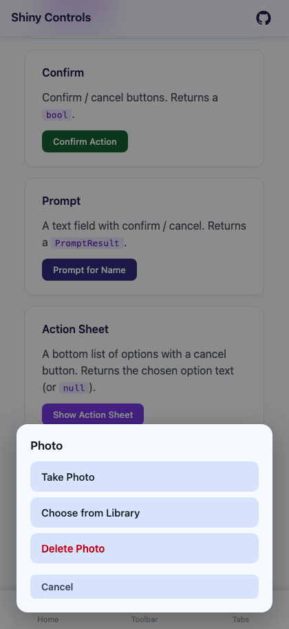 Action sheet on Blazor