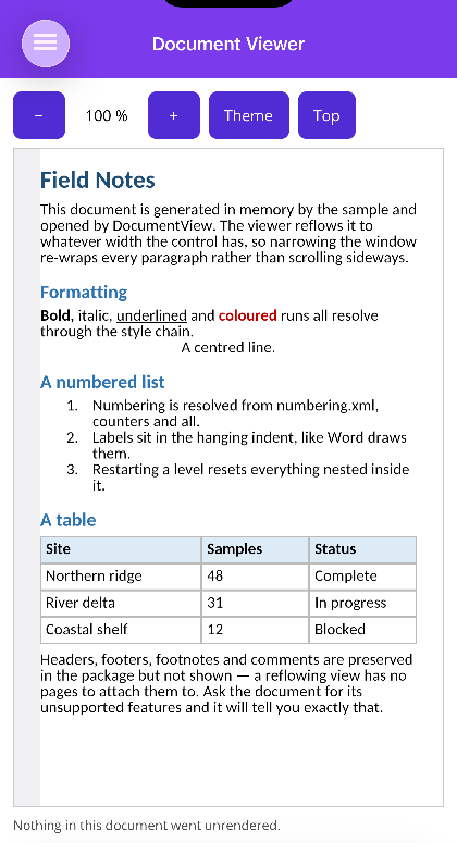 A .docx reflowed on iOS