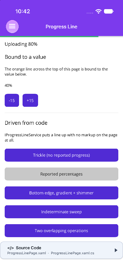 A service-driven line at 80% under the navigation bar on .NET MAUI