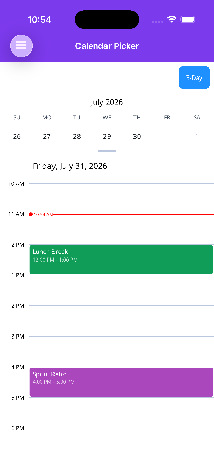 Agenda with calendar picker