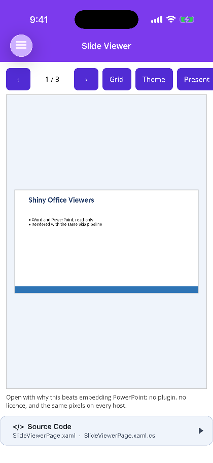 One slide fitted to the page on .NET MAUI