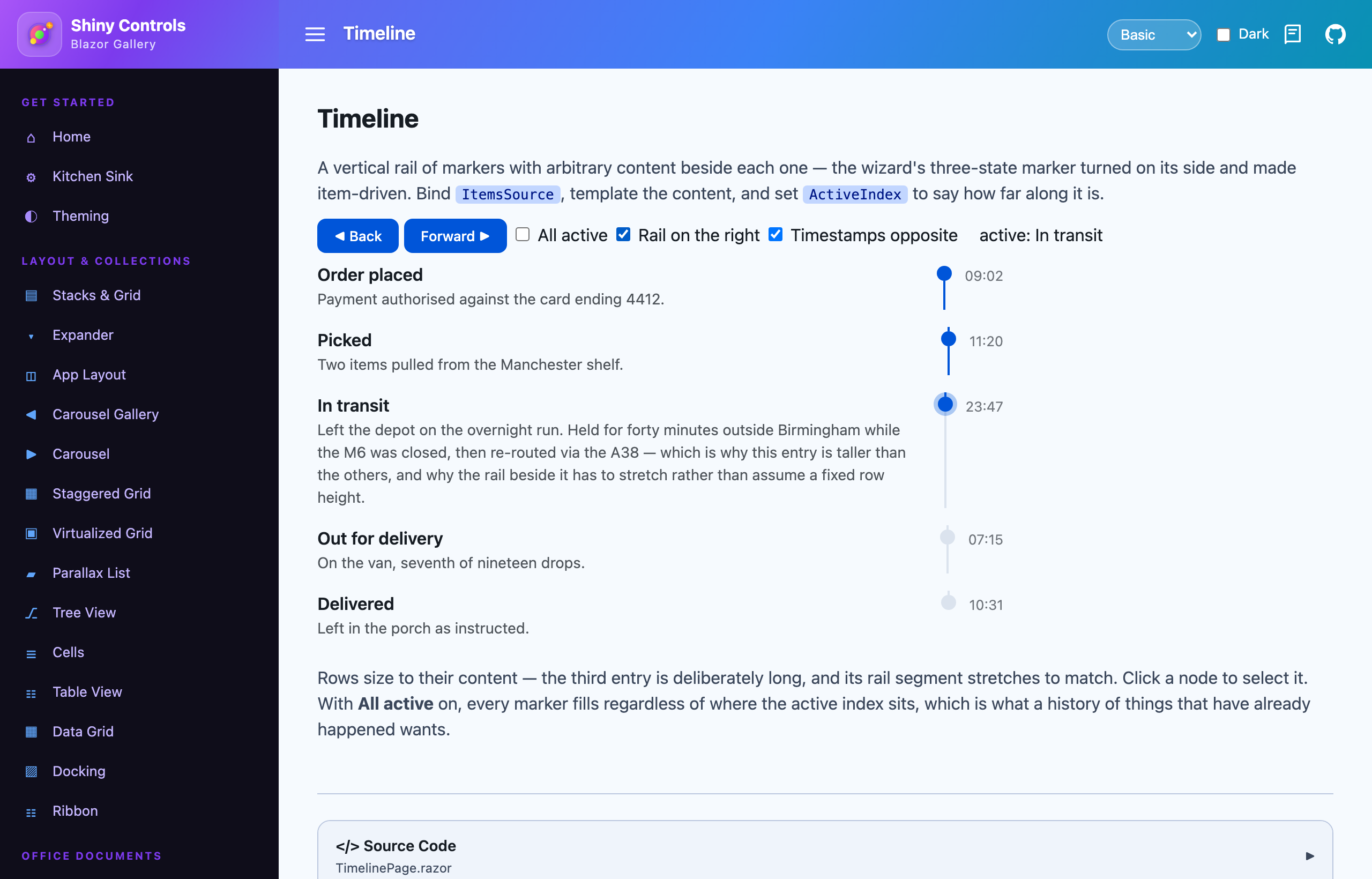 The rail on the right with the content on the left on Blazor