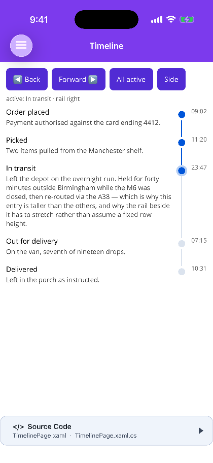 The rail on the right with the content on the left on iOS