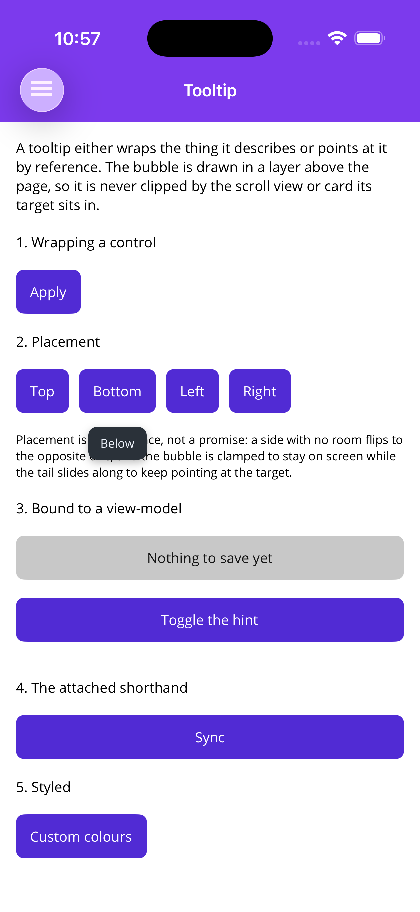 Bottom placement, tail pointing up at the button